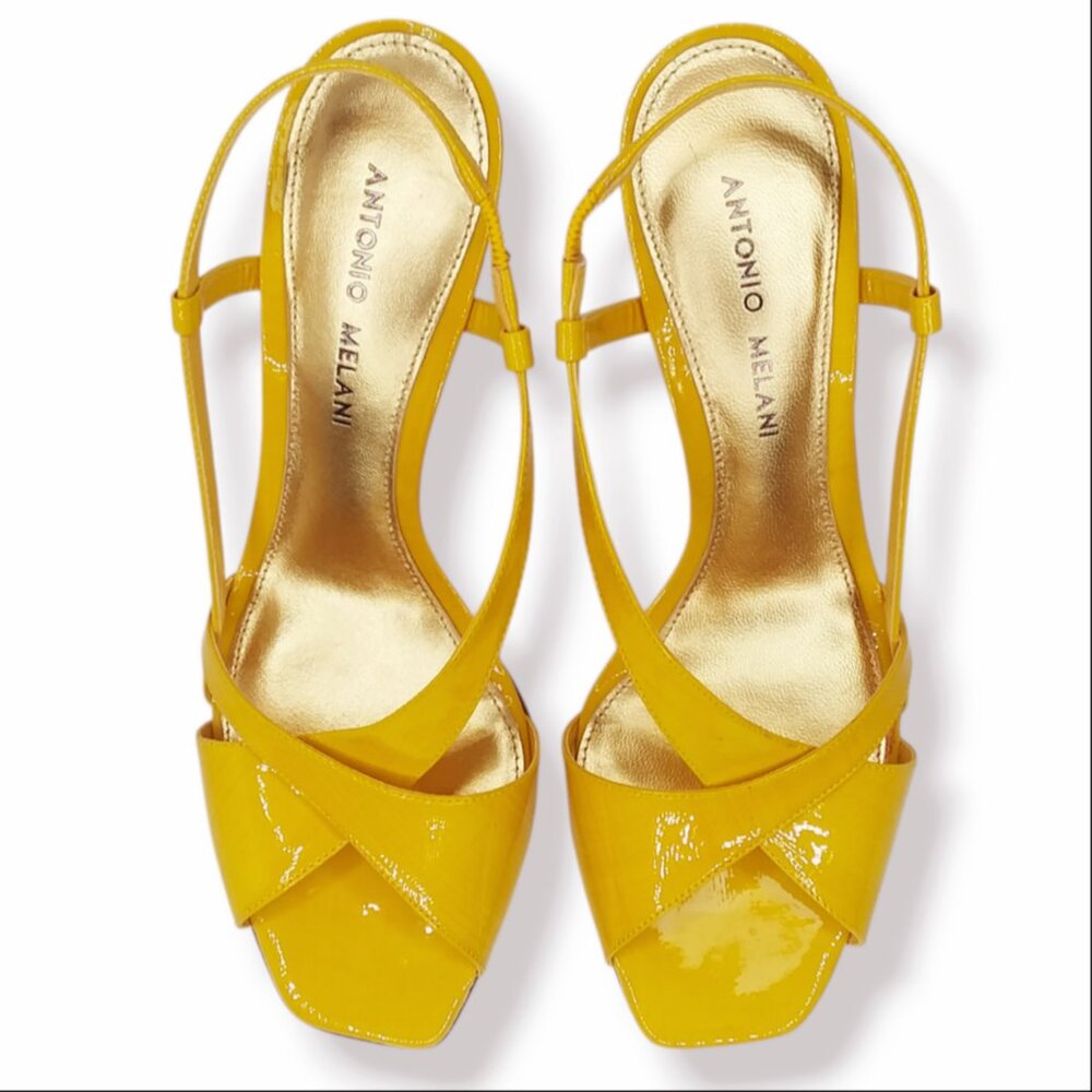 Antonio Melani Kaitlyn Slingback Heels Size 8 Yellow Patent Leather Retro Pinup - Picture 2 of 12